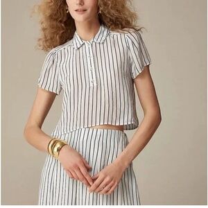 J Crew blue and white striped popover top and matching skirt in Crepe de chine.